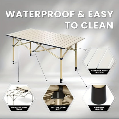 Portable Folding Camping Table for 4-6 People Adjustable Height Picnic BBQ Table