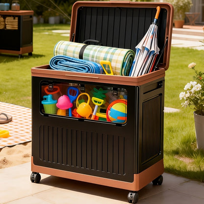 Portable Storage Bin w/ Wheels & Doors Foldable Stackable Organizer