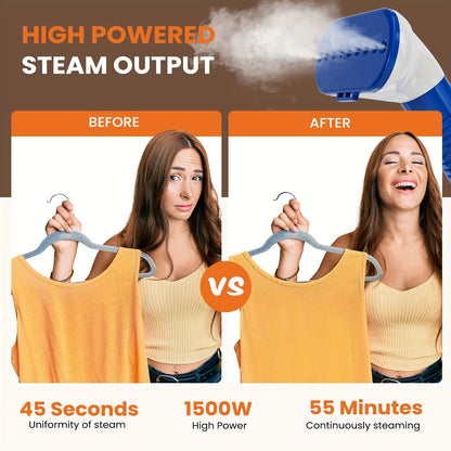 1500W Garment Steamer Standing Clothes Steamer 1.8L Tank 60Min Continuous Steam