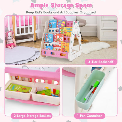 3-In-1 Double Sided Magnetic Dry-Erase Board with Stool and Flipped Writing Desktop