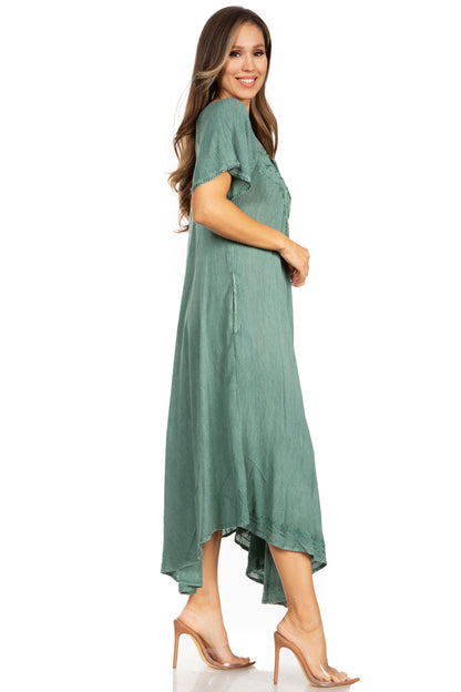 Sakkas Lilia Embroidered Lace Up Bodice Relaxed Fit  Maxi Sun Dress