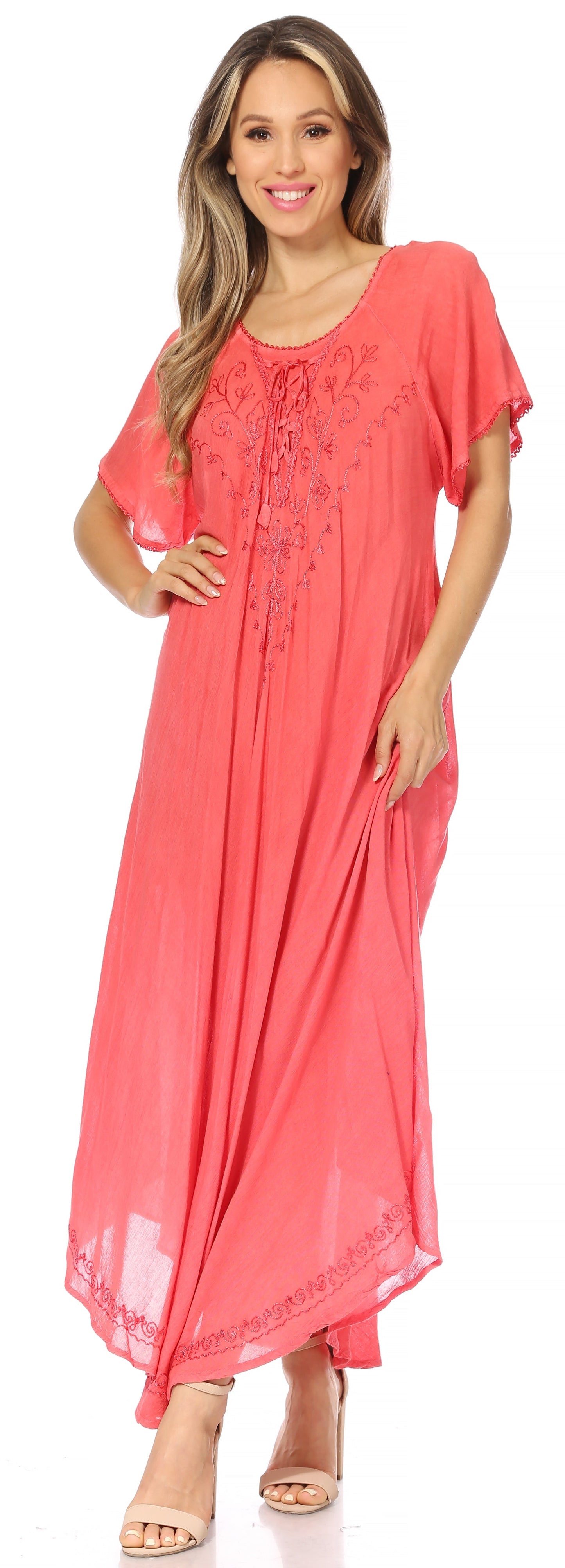 Sakkas Lilia Embroidered Lace Up Bodice Relaxed Fit  Maxi Sun Dress