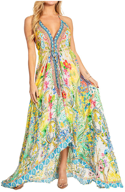 Sakkas Lizi 2025 Womens Maxi High-low Halter Handkerchief Long Dress Beach Party