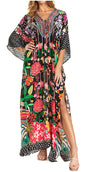 Sakkas Georgettina 2025 Flowy Rhinestone V Neck Long Caftan Dress / Cover Up