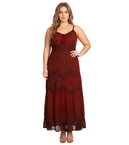 MKY Amy Stonewashed Rayon Embroidered Adjustable Spaghetti Straps Long Dress