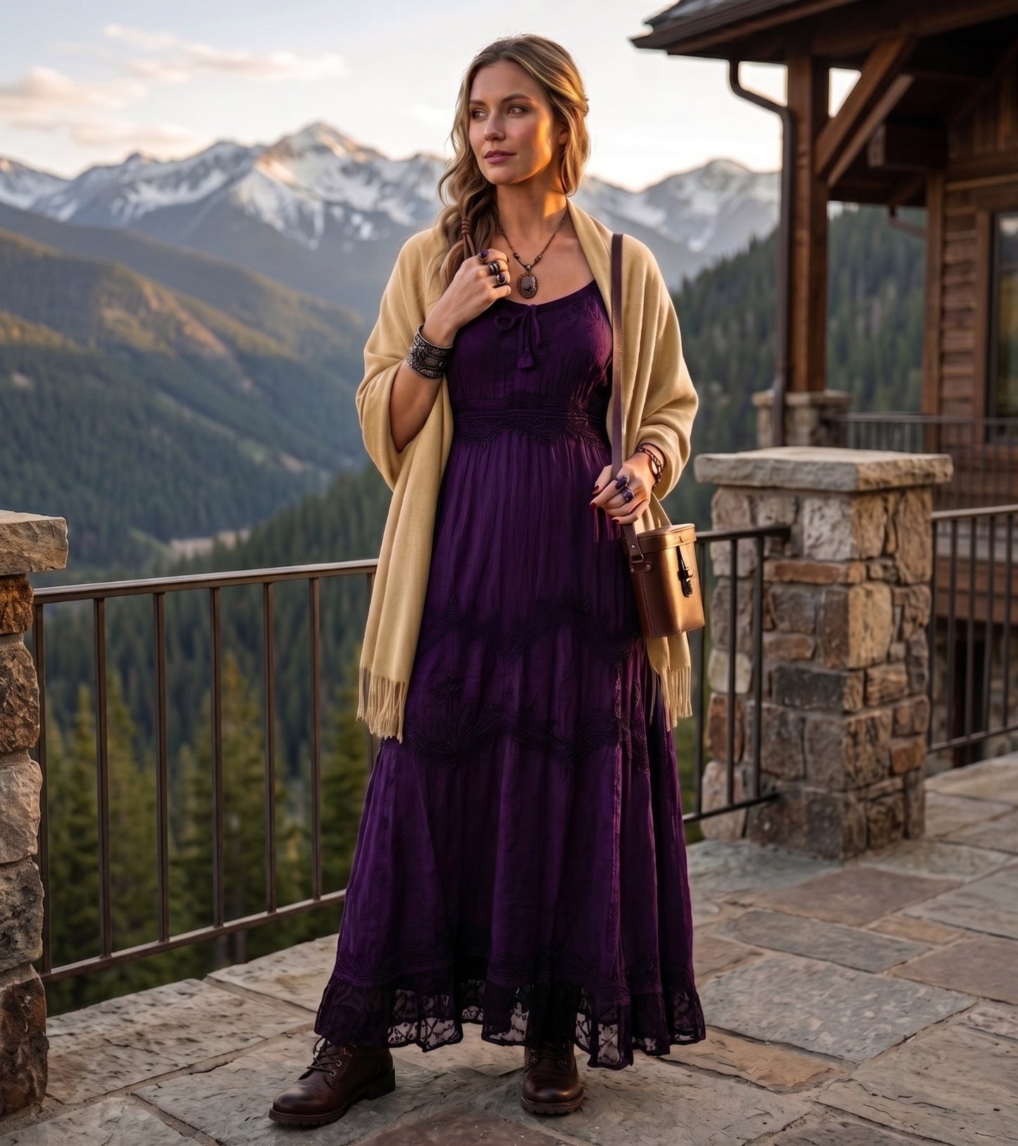 MKY Amy Stonewashed Rayon Embroidered Adjustable Spaghetti Straps Long Dress