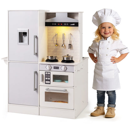 Dual-Sided Kids Play Kitchen with Water Dispenser and Range Hood for 3+ Years Old