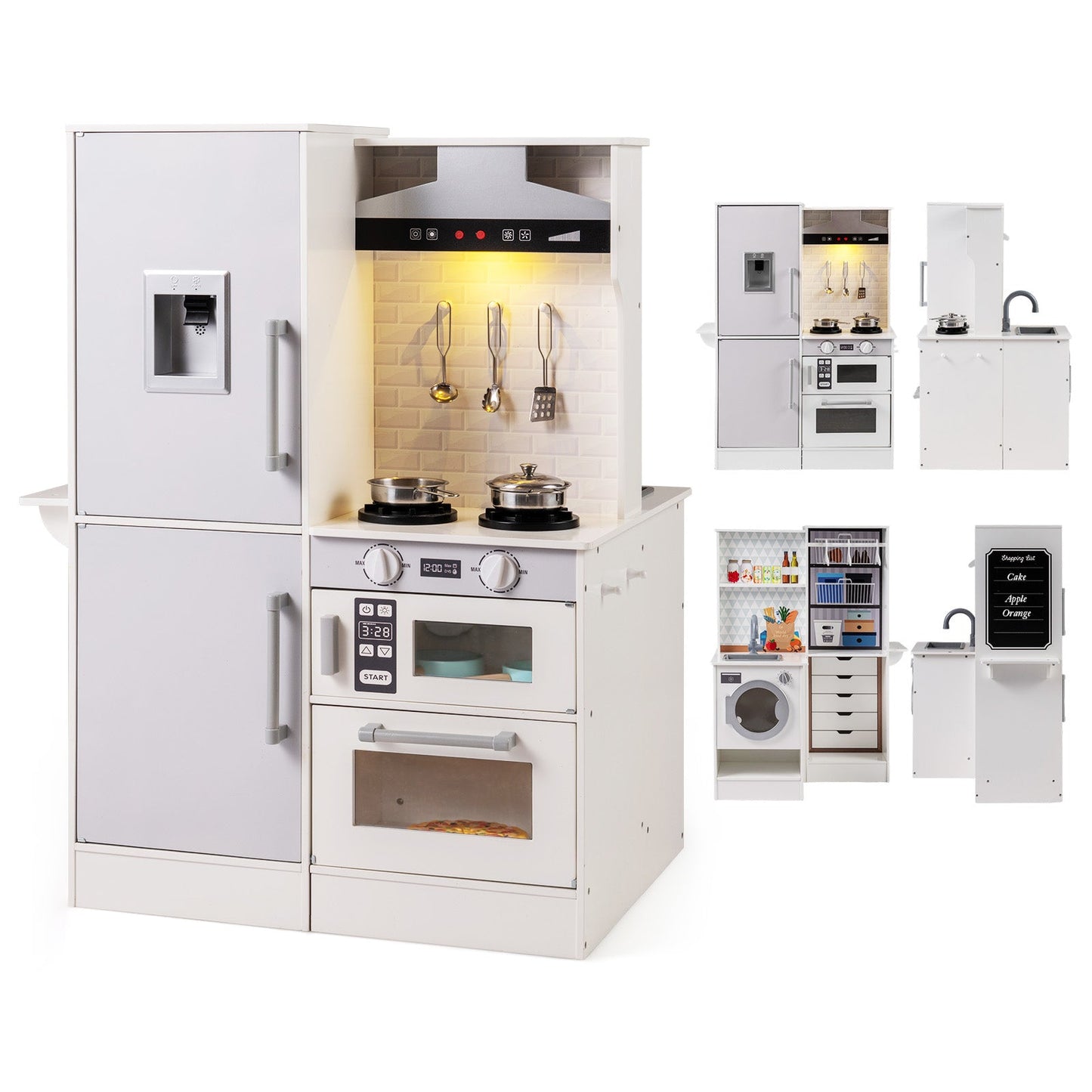 Dual-Sided Kids Play Kitchen with Water Dispenser and Range Hood for 3+ Years Old