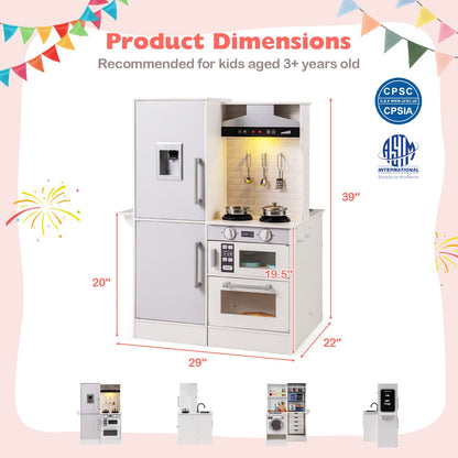 Dual-Sided Kids Play Kitchen with Water Dispenser and Range Hood for 3+ Years Old