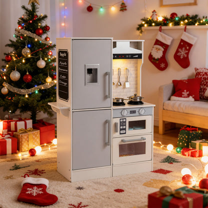 Dual-Sided Kids Play Kitchen with Water Dispenser and Range Hood for 3+ Years Old