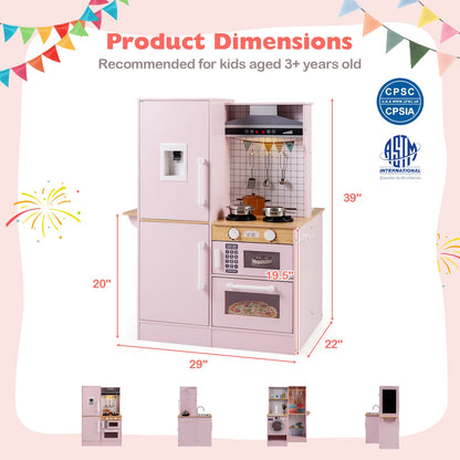 Dual-Sided Kids Play Kitchen with Water Dispenser and Range Hood for 3+ Years Old
