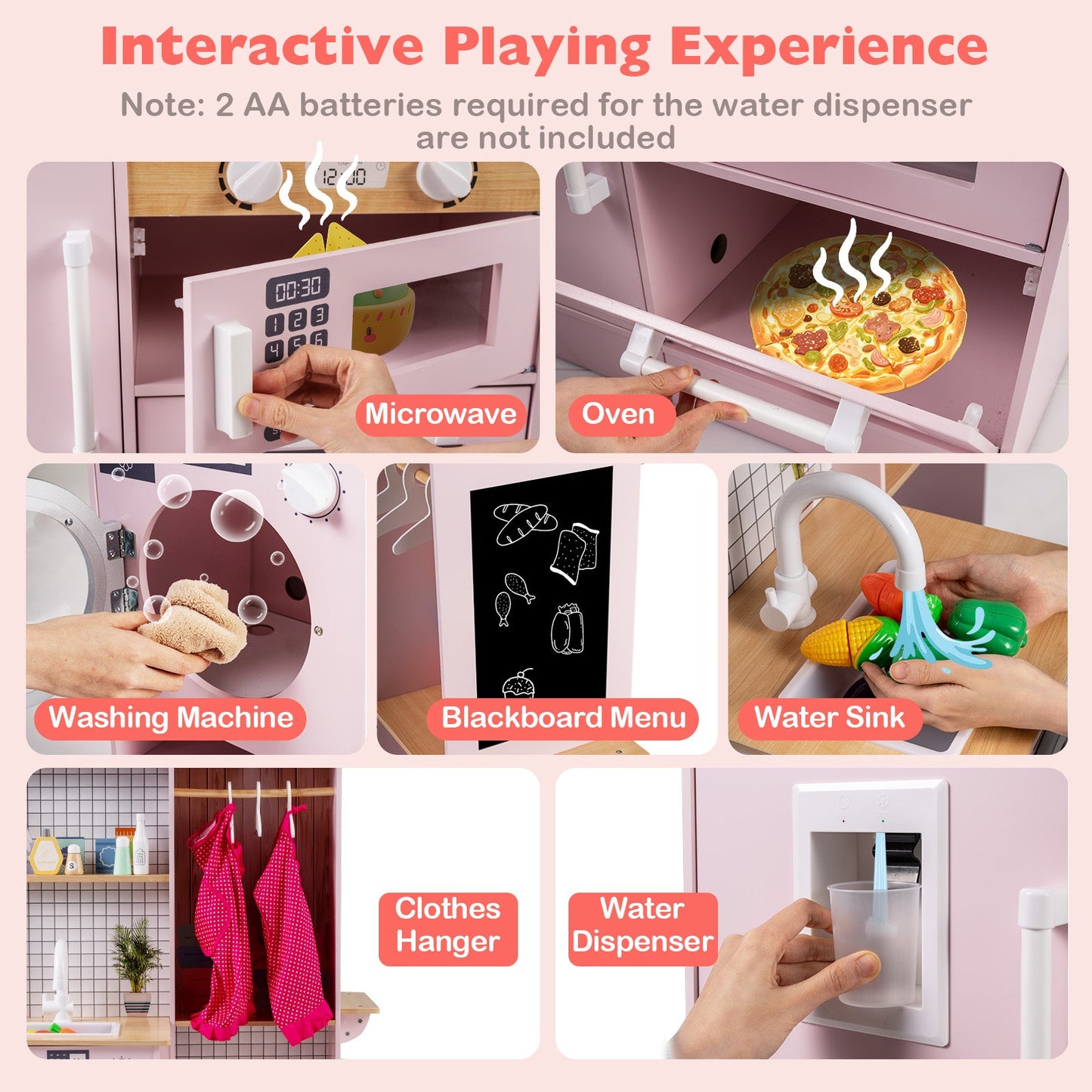 Dual-Sided Kids Play Kitchen with Water Dispenser and Range Hood for 3+ Years Old