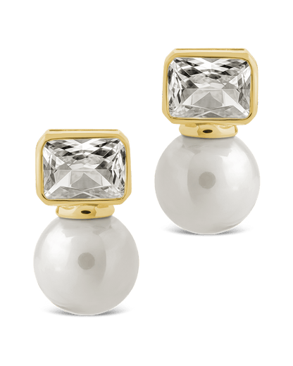 Hilda Pearl & Emerald Cut CZ Studs