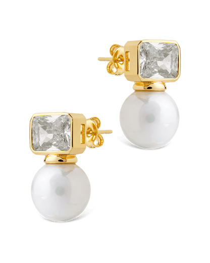 Hilda Pearl & Emerald Cut CZ Studs