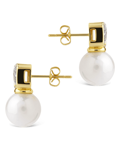 Hilda Pearl & Emerald Cut CZ Studs