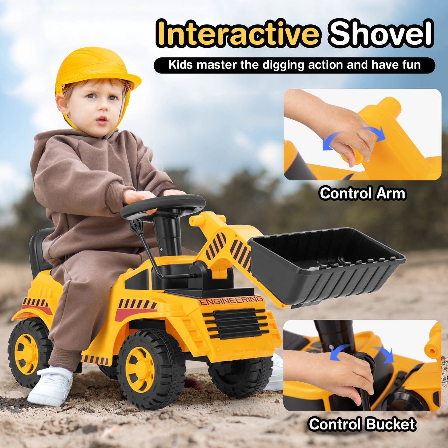Excavator Digger Toy with Adjustable Bucket-Yellow