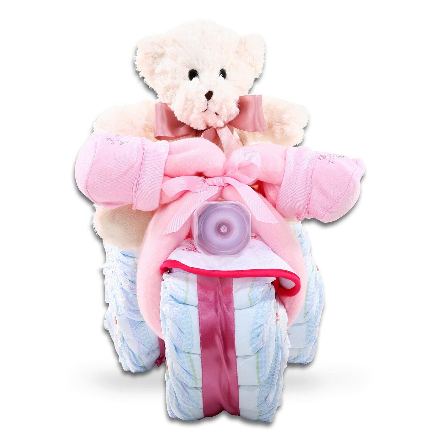 Pink Tricycle Diaper Cake Gift Basket