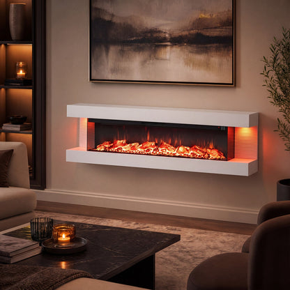 32-Inch Wall Mount Electric Fireplace with WiFi & Floating Mantel