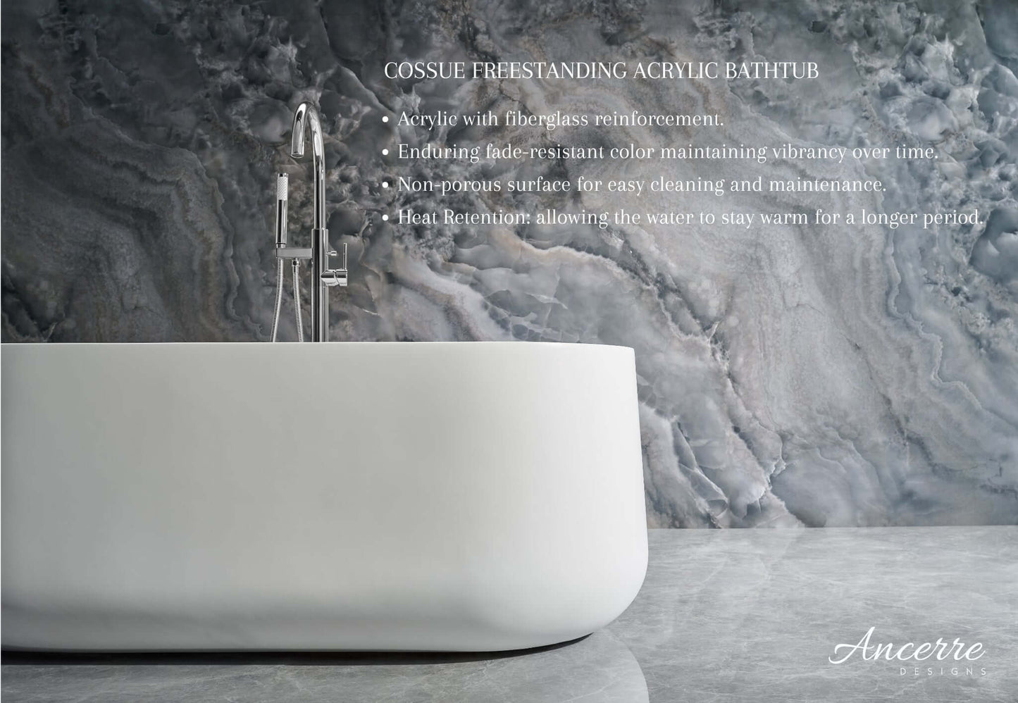 Cossue 61" Freestanding Acrylic Bathtub in White