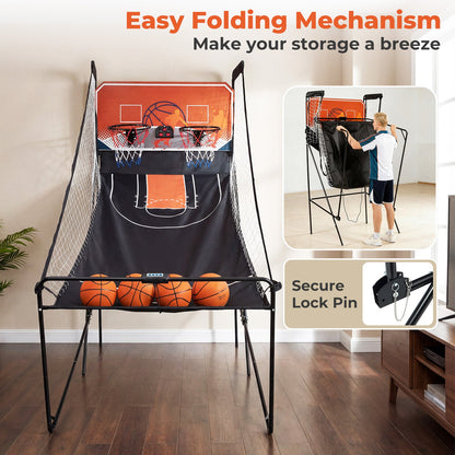 Foldable Basketball Arcade Game Kids Basketball Hoop Machine with 8 Exciting Playing Modes