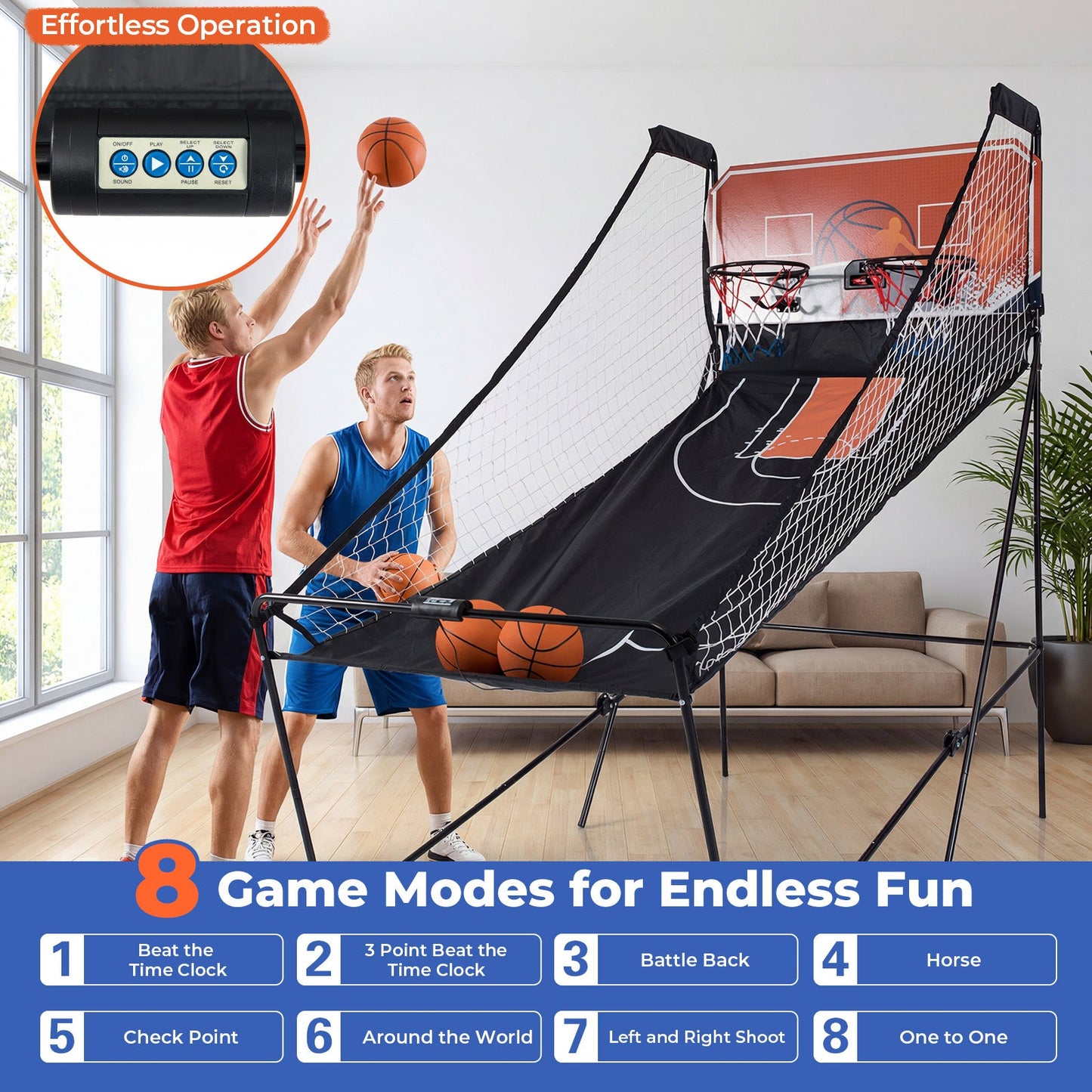Foldable Basketball Arcade Game Kids Basketball Hoop Machine with 8 Exciting Playing Modes