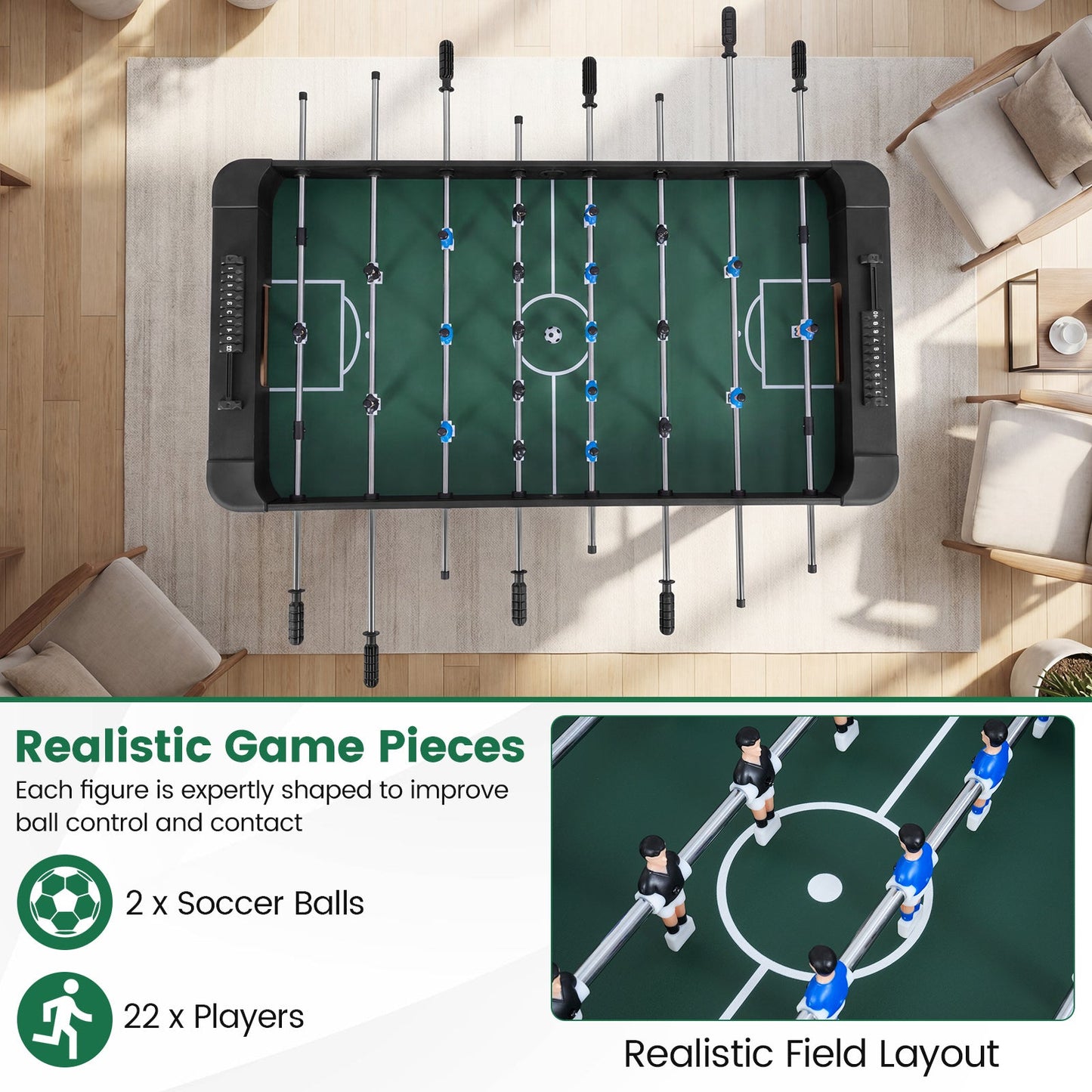 Foosball Table Competition Full Size Soccer Game Table with 22 Players