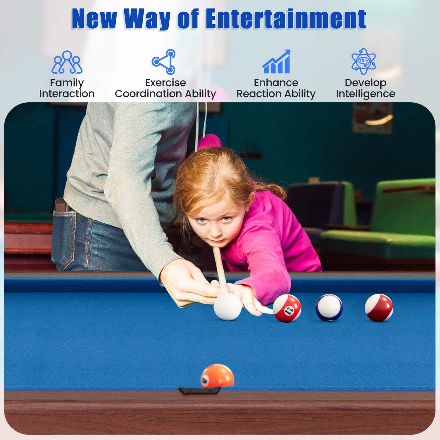 48 Inch Pool Wooden Game Table with Full Set of Ballsfor Kids and Adults