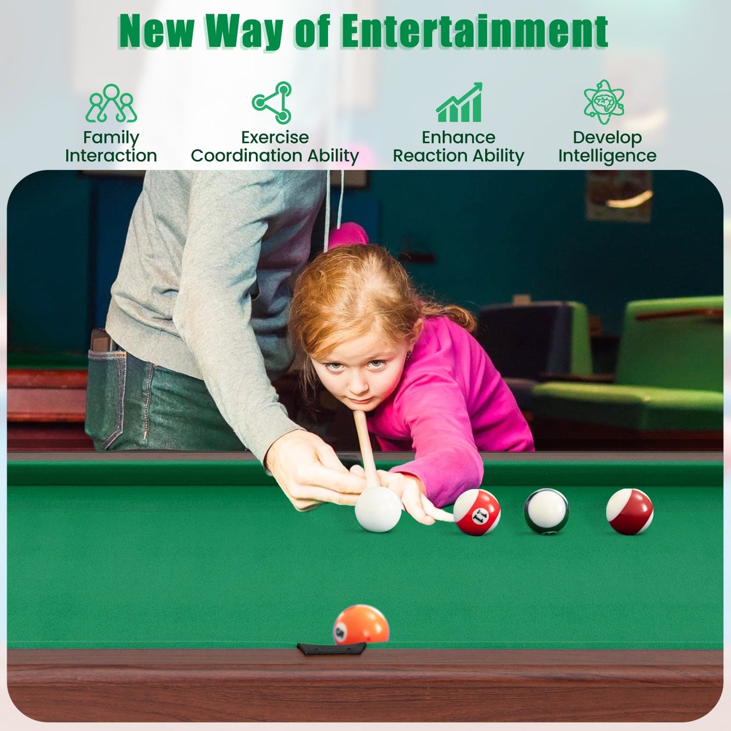 48 Inch Pool Wooden Game Table with Full Set of Ballsfor Kids and Adults