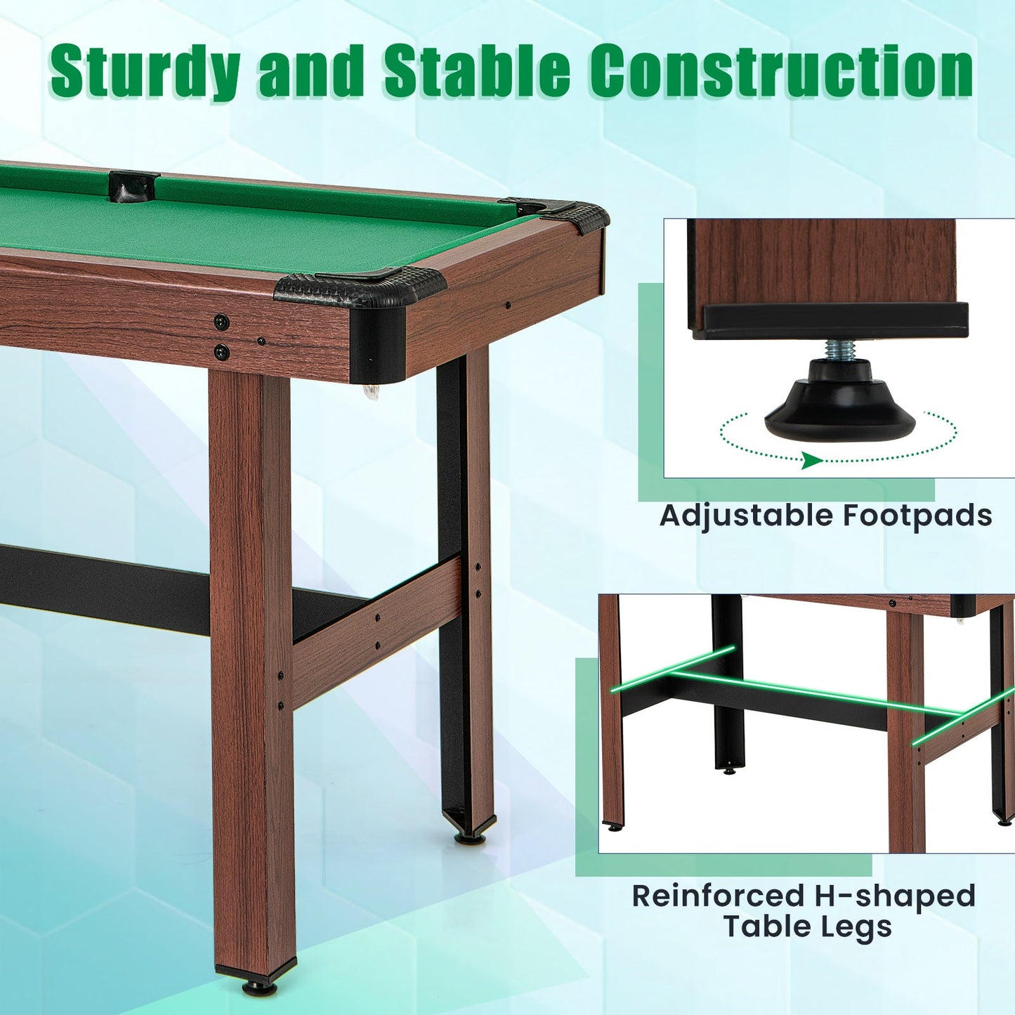 48 Inch Pool Wooden Game Table with Full Set of Ballsfor Kids and Adults