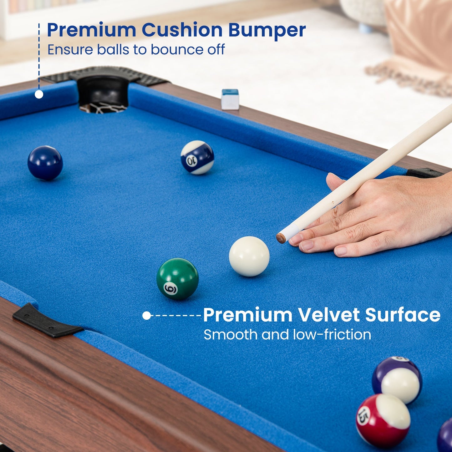 48 Inch Pool Wooden Game Table with Full Set of Ballsfor Kids and Adults