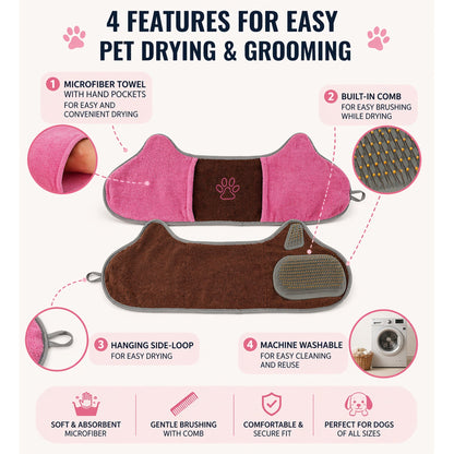 Pet Life ® 'Bryer' 2-in-1 Hand-Inserted Microfiber Pet Grooming Towel and Brush