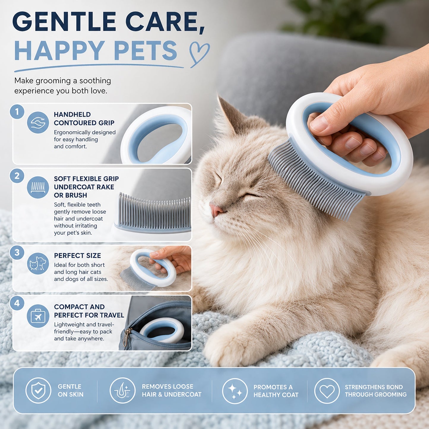 Pet Life ® 'Knuckler' Handheld Travel Flexible Grooming Pet Rake Comb
