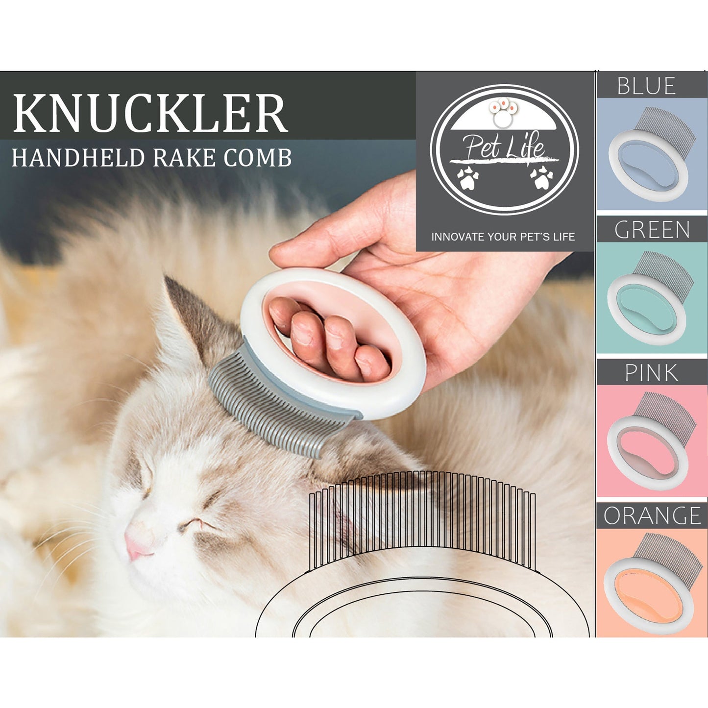 Pet Life ® 'Knuckler' Handheld Travel Flexible Grooming Pet Rake Comb