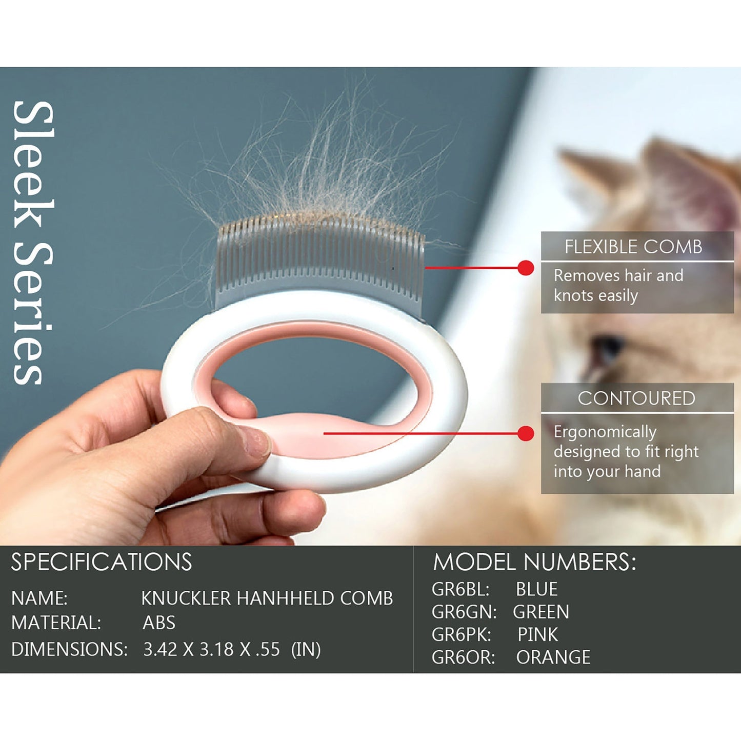 Pet Life ® 'Knuckler' Handheld Travel Flexible Grooming Pet Rake Comb