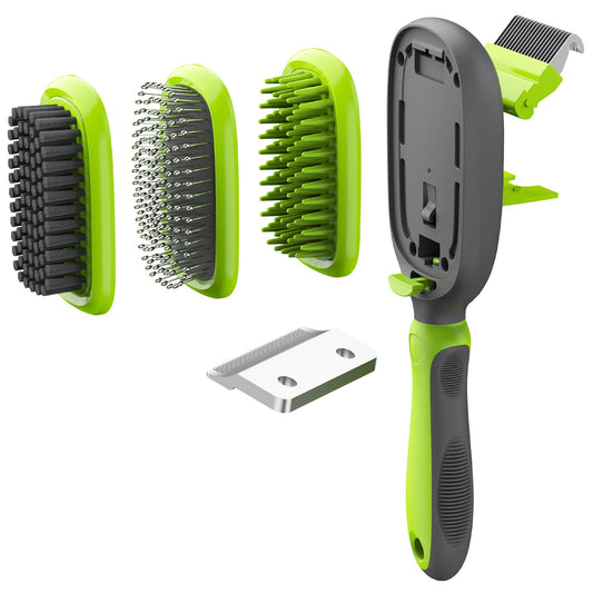 Pet Life ® 'Conversion' 5-in-1 Interchangeable Dematting and Deshedding Bristle Pin and Massage Grooming Pet Comb