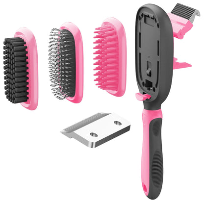 Pet Life ® 'Conversion' 5-in-1 Interchangeable Dematting and Deshedding Bristle Pin and Massage Grooming Pet Comb