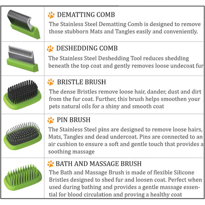 Pet Life ® 'Conversion' 5-in-1 Interchangeable Dematting and Deshedding Bristle Pin and Massage Grooming Pet Comb