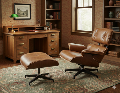 Luxury Lounge / Office Chair with Ottoman – Top Grain Leather