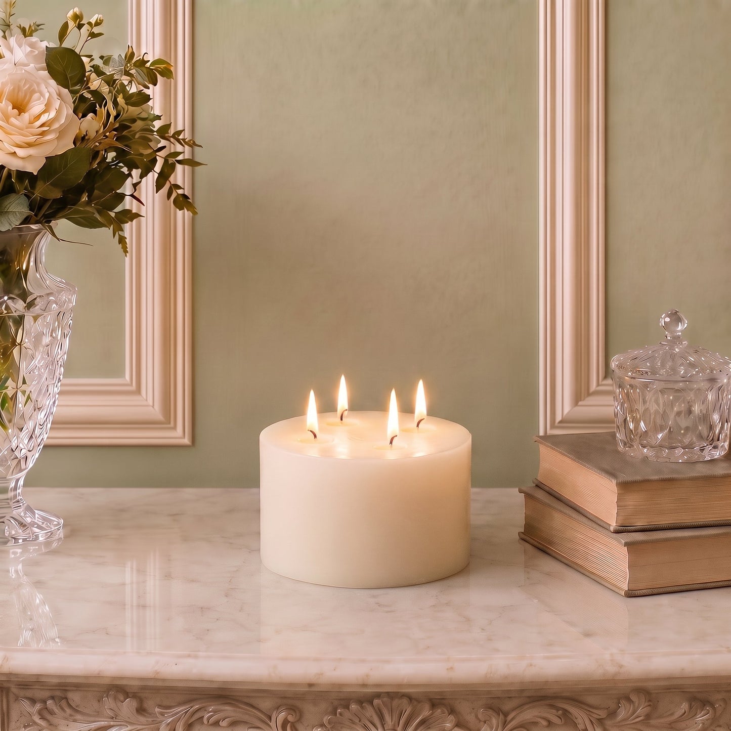 Giant 6 Inch Wide White Beeswax 4 Wick Candles 7 Sizes
