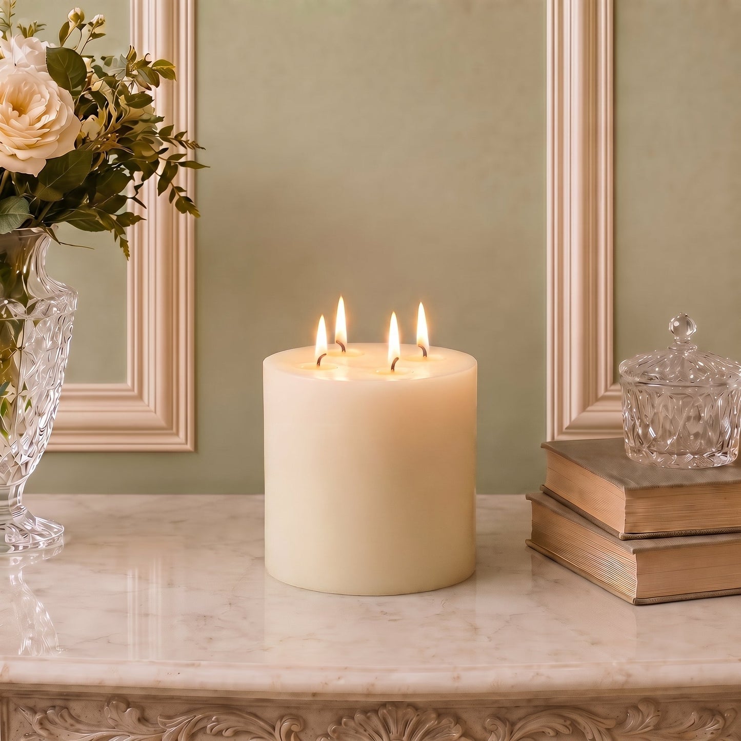 Giant 6 Inch Wide White Beeswax 4 Wick Candles 7 Sizes