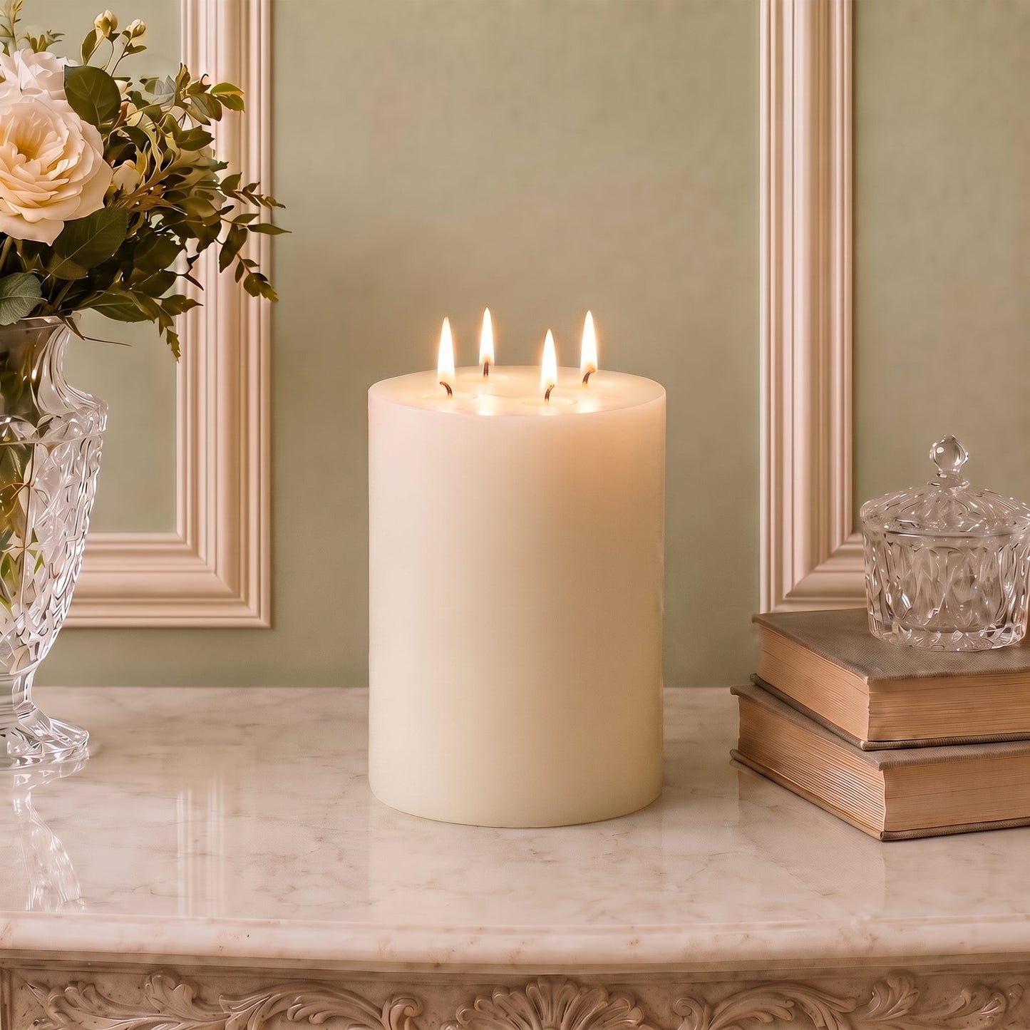 Giant 6 Inch Wide White Beeswax 4 Wick Candles 7 Sizes