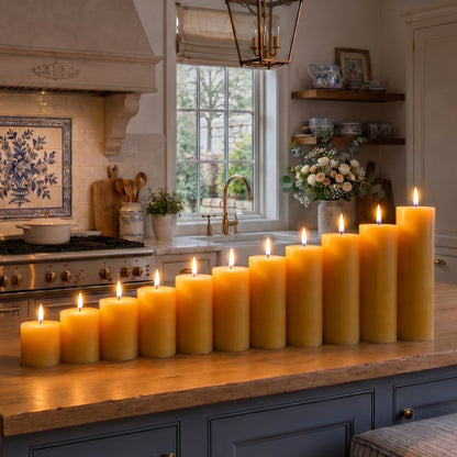 Candle Symphony 11 Piece Yellow-Beeswax Pillar Set 3-Inch Diameter