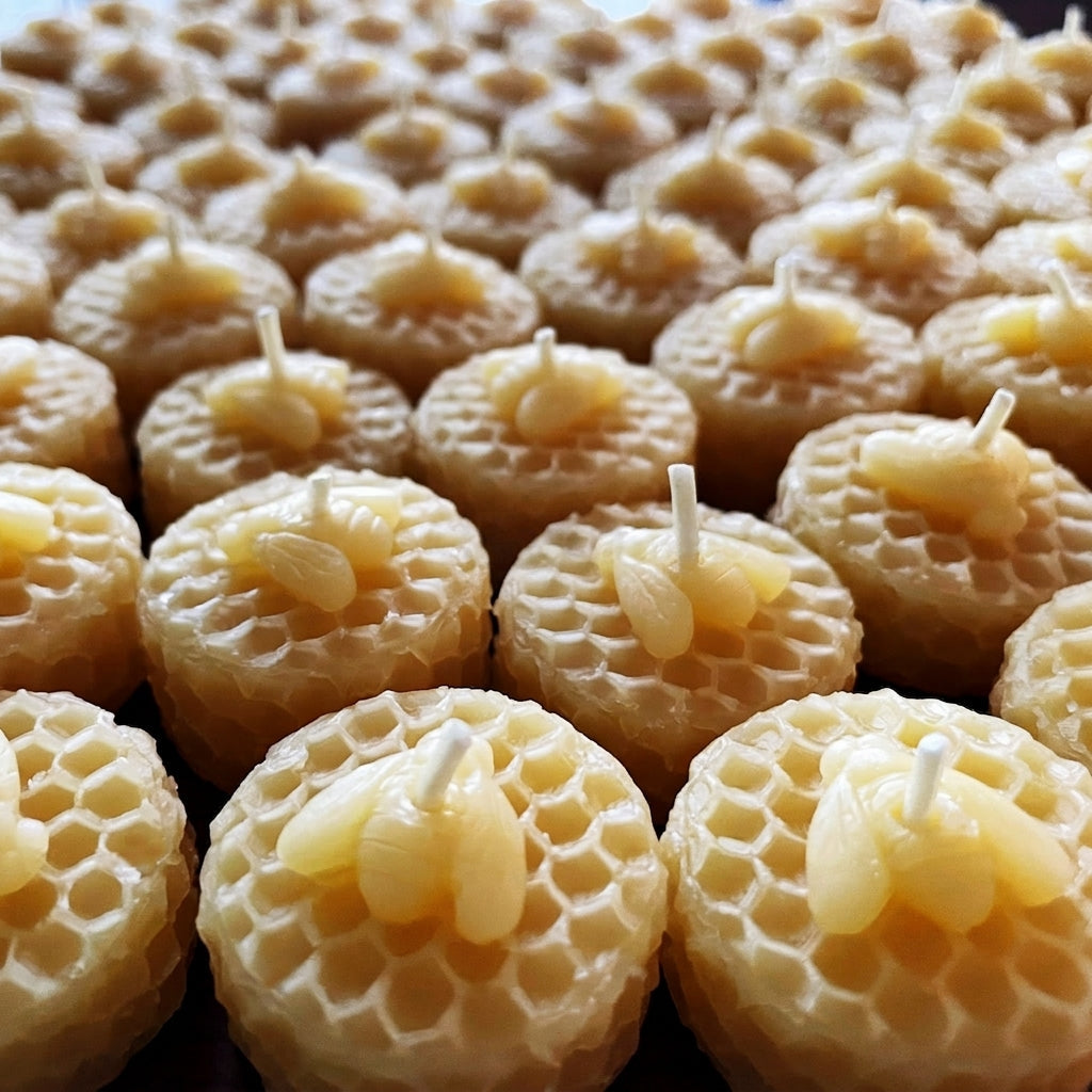 Honeycomb Beeswax Tealight Candles with Bee Embossed