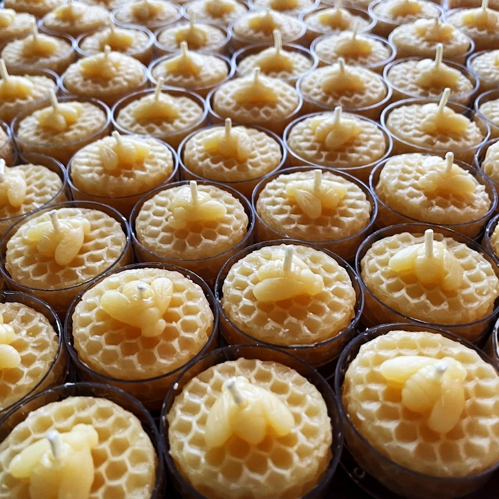 Honeycomb Beeswax Tealight Candles with Bee Embossed