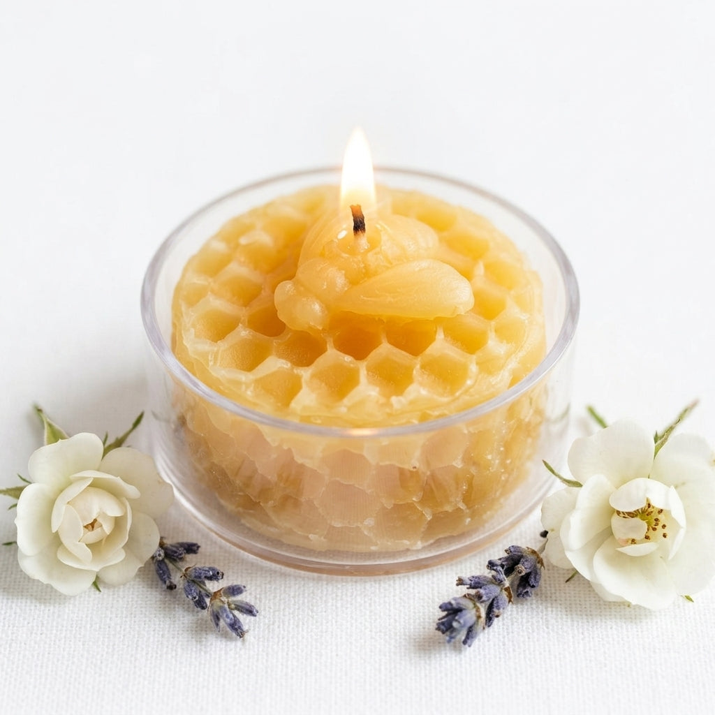 Honeycomb Beeswax Tealight Candles with Bee Embossed