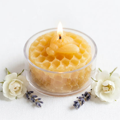 Honeycomb Beeswax Tealight Candles with Bee Embossed