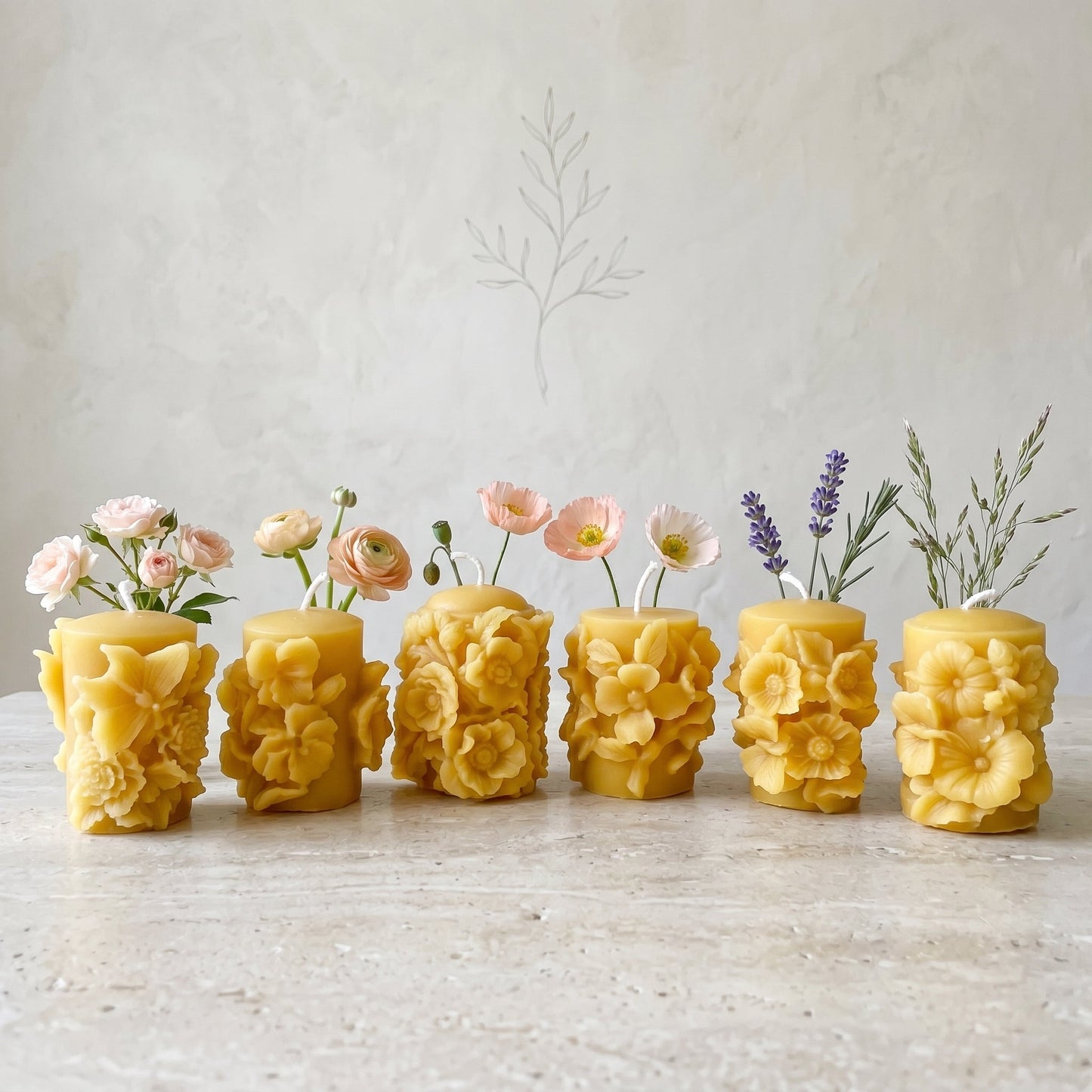 Flower Butterfly Set of 6 Beeswax Candles