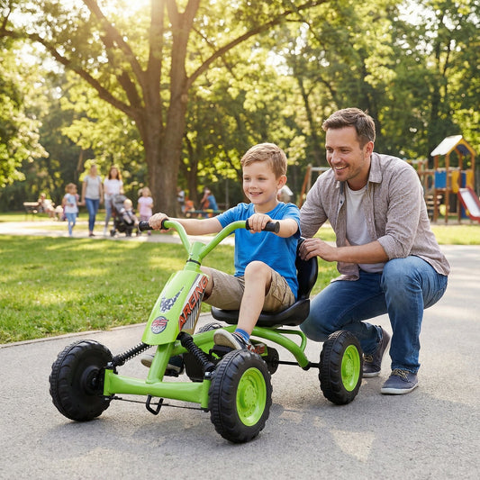 Go Kart for Kids 4 Wheel with Steering Handlebars and Adjustable Seat