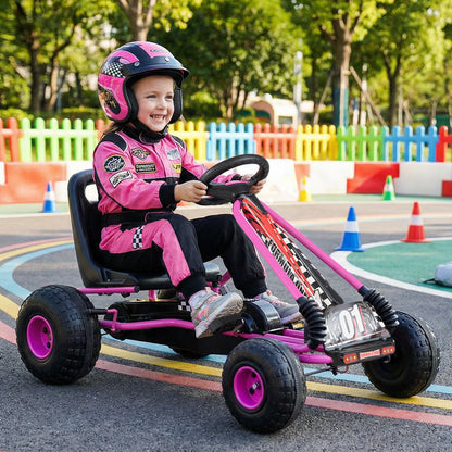 Go Kart for Kids 4 Wheels Pedal with Adjustable Seat and Multi-Terrain Wheels