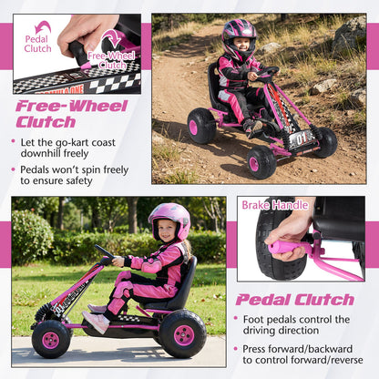 Go Kart for Kids 4 Wheels Pedal with Adjustable Seat and Multi-Terrain Wheels